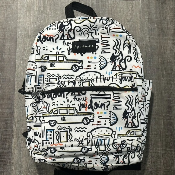 White and Black 3-Pocket FRIENDS TV Series Graphic Backpack - Picture 1 of 6